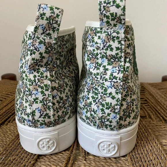 Tory Burch Shoes Women’s 8 Logo High Top Sneaker Printed Canvas Floral - Picture 5 of 7